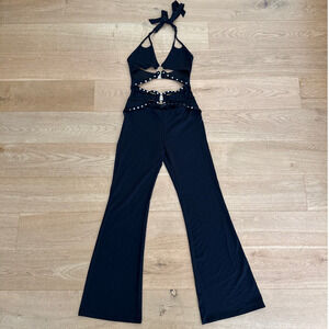 Outcast Jumpsuit Cutouts Halter Studs Avalyn Size M Black